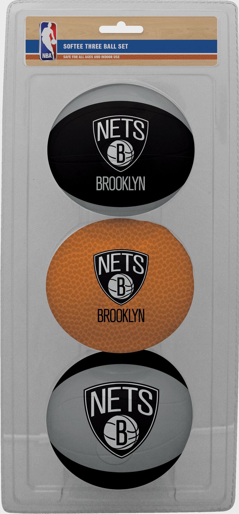 Rawlings Black, Brown, and Grey NBA Brooklyn Nets Three-Point Softee Basketball Set With Team Logo SKU #03524194114