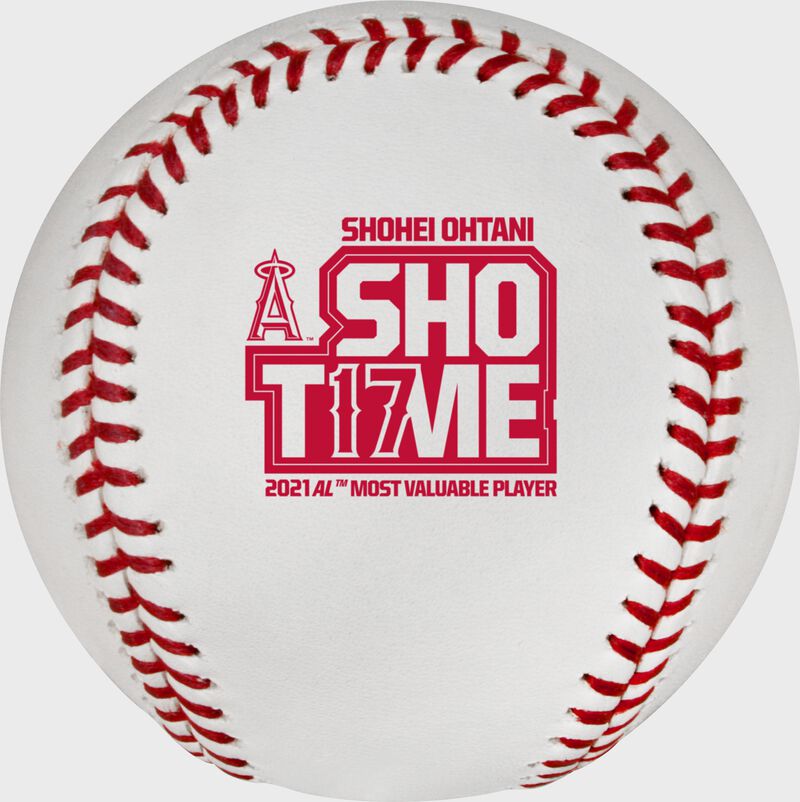 A Shohei Ohtani MVP logo stamped on a MLB baseball - SKU: RSGEA-ROMLBSOMVP-R