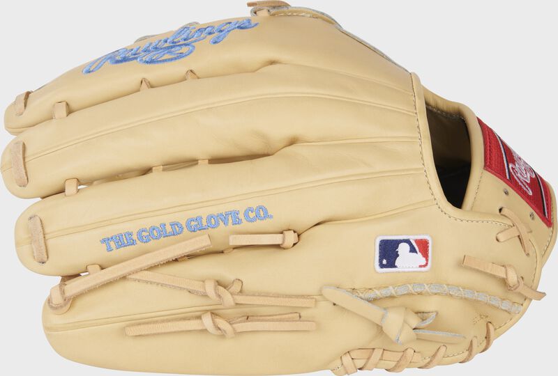 Back of a camel Heart of the Hide 13" outfield glove with a MLB logo on the pinky - SKU: PROBH3C