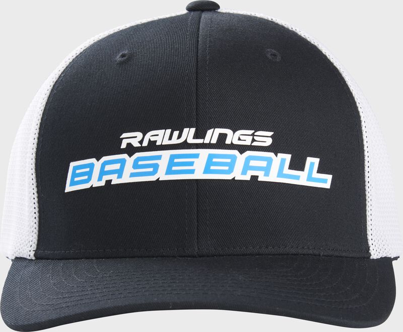 Front view of Rawlings Baseball Mesh Snapback Hat - SKU: RSGBH-B/W loading=