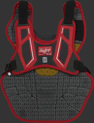 Back harness of a scarlet/black CPV2N adult Velo 2.0 chest protector with Dynamic Fit System 2.0