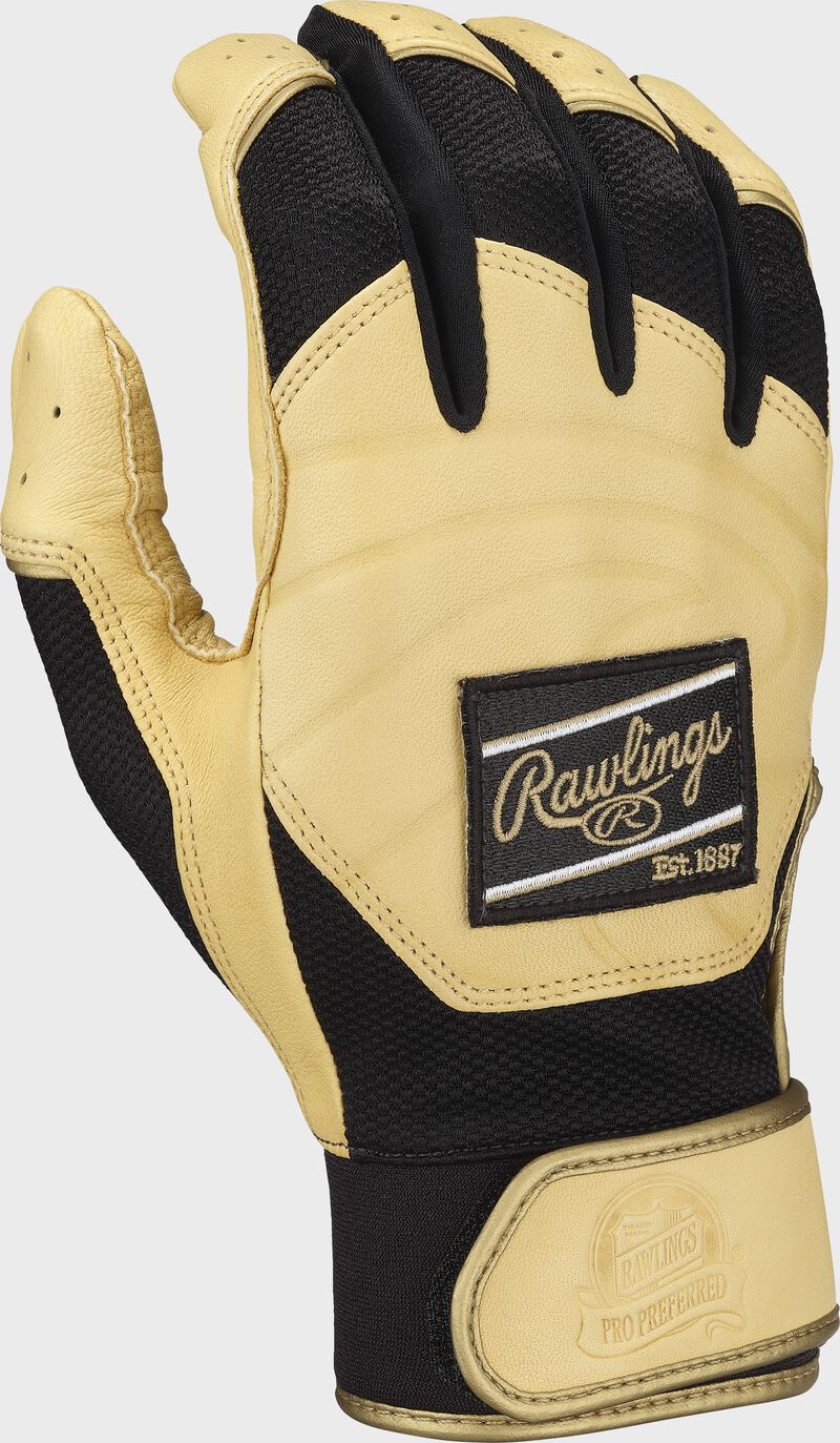 Back of a camel/black Pro Preferred Batting Glove - SKU: PROPRFBG-CMBK