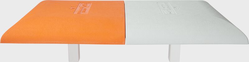 Front of an orange/white Hollywood slider double first base with the stanchions - SKU: HSDB