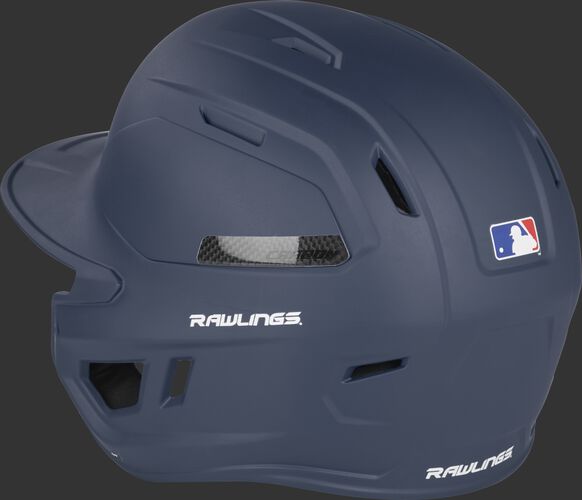 Back left of a matte navy CAR07A MACH Carbon high performance helmet with air vents on the back