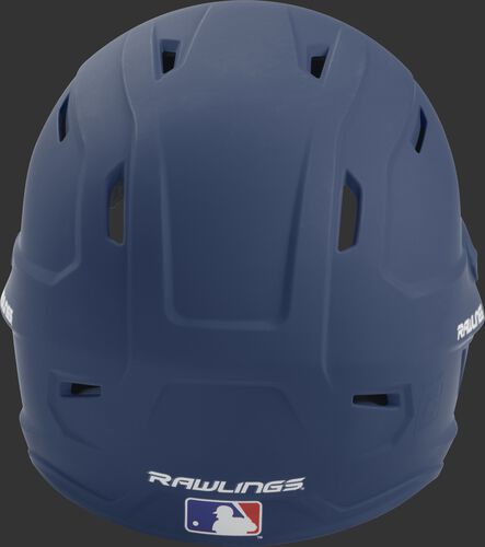 Back of a navy MACH high performance senior helmet with the Official Batting Helmet of MLB logo
