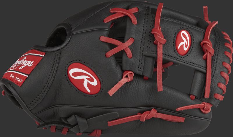 Thumb view of a black SPL150FL Select Pro Lite 11.5-inch youth infield glove with a black I web