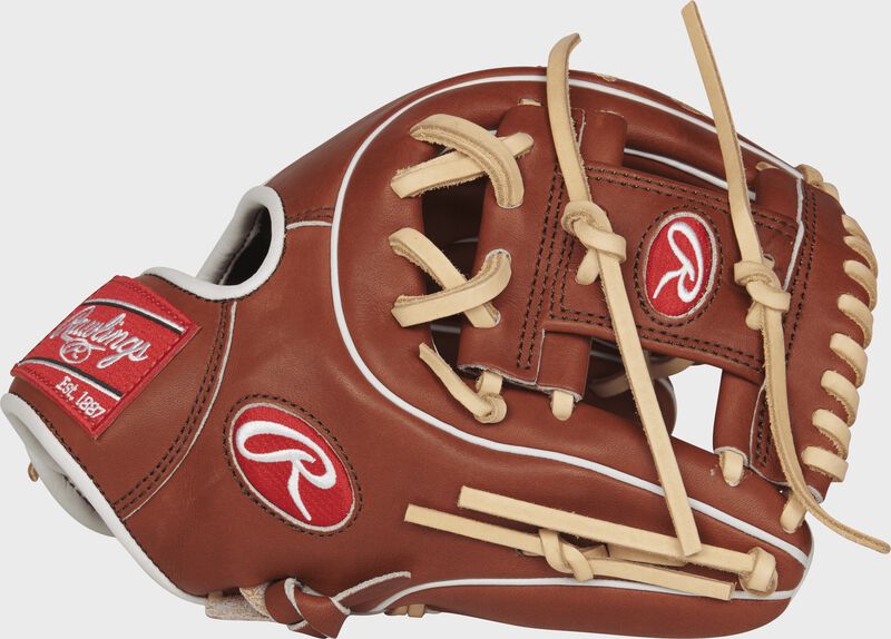 Thumb view of a PROS314-2BR Pro Preferred 11.5-inch infield glove with a bruciato I web