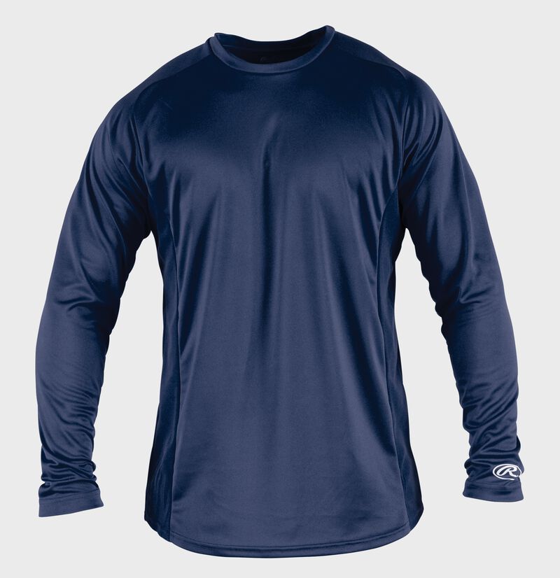 Front of Rawlings Navy Adult Long Sleeve Shirt - SKU #LSBASE