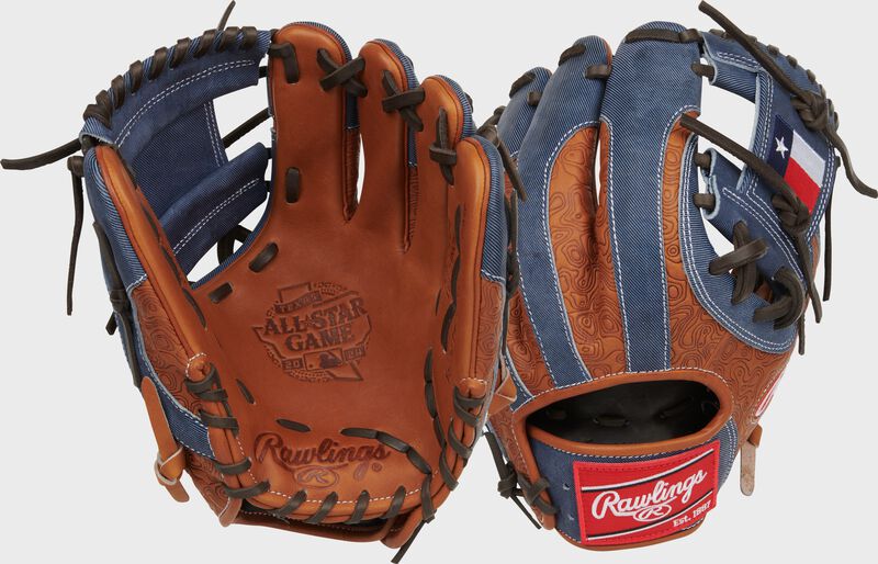 2 images showing the palm & back of a Heart of the Hide 2024 All-Star Game Glove