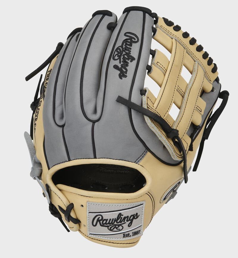 Gray back of a Heart of the Hide 11.75-Inch H-web glove with black double welting - SKU: PRO315-6CG