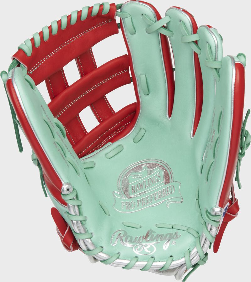 Ocean mint palm of a Rawlings  Gameday 57 Byron Buxton outfield glove with mint laces - SKU: PROSJD0-BB25