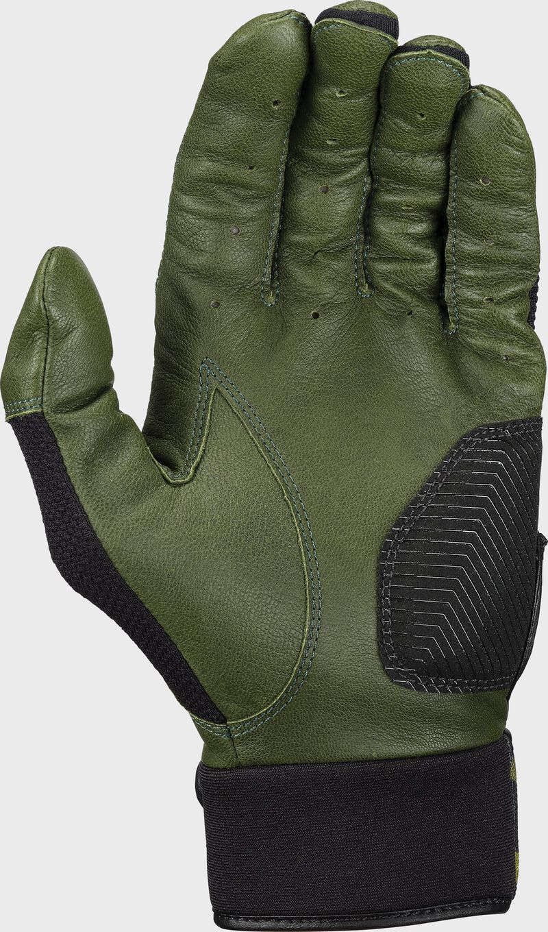 Green palm of a Rawlings camo workhorse batting glove - SKU: WH22BG-AC