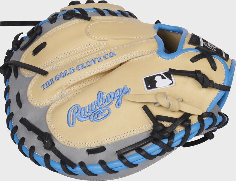 Camel back of a HOH ColorSync 6.0 catcher's mitt with the MLB logo on the pinky - SKU: PROCM33CG