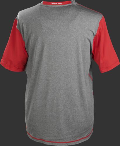 Back of a gray Rawlings Hurler short sleeve shirt with scarlet sleeves - SKU: HSSP-GR/S