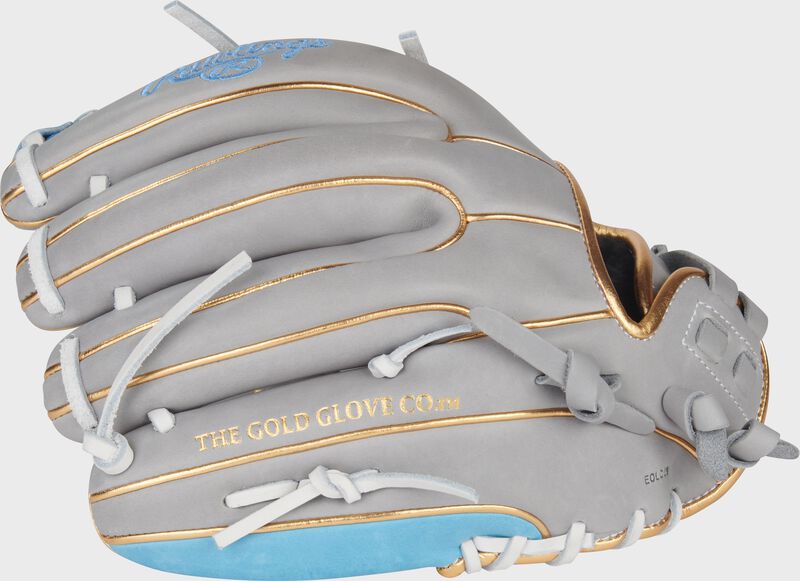 Finger backs of a gray/Columbia blue Liberty Advanced 11.75-inch Fastpitch Softball Glove loading=