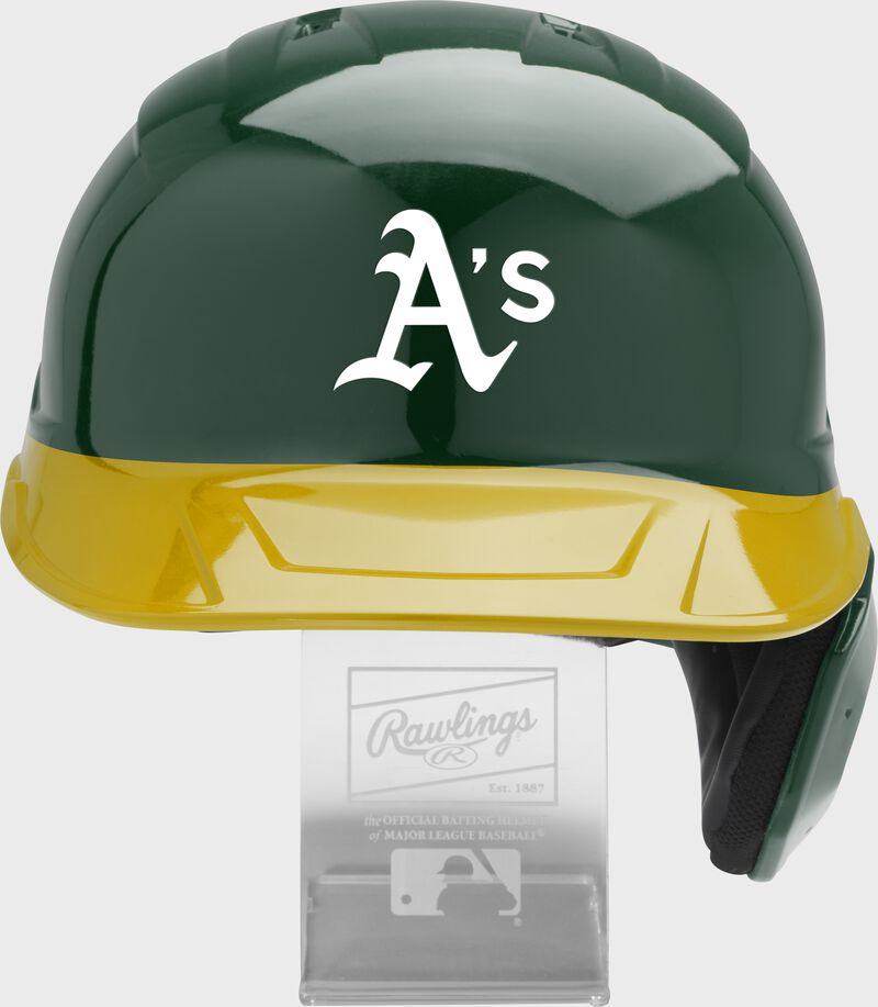 Front of an Oakland Athletics replica helmet - SKU: MLBMR-OAK