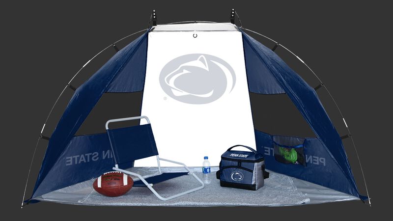 Back of a Penn State sideline sun shelter with a Nittany Lions logo in the middle set up on a field - SKU: 00973050111