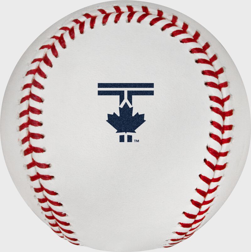 The 2024 Toronto Blue Jays City Connect logo stamped on a MLB baseball