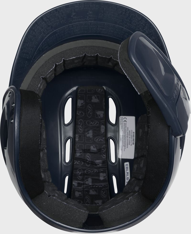 Inside view of Navy R16 Reverse Clear Coat Batting Helmet | Junior & Senior - SKU: RSGR6R00