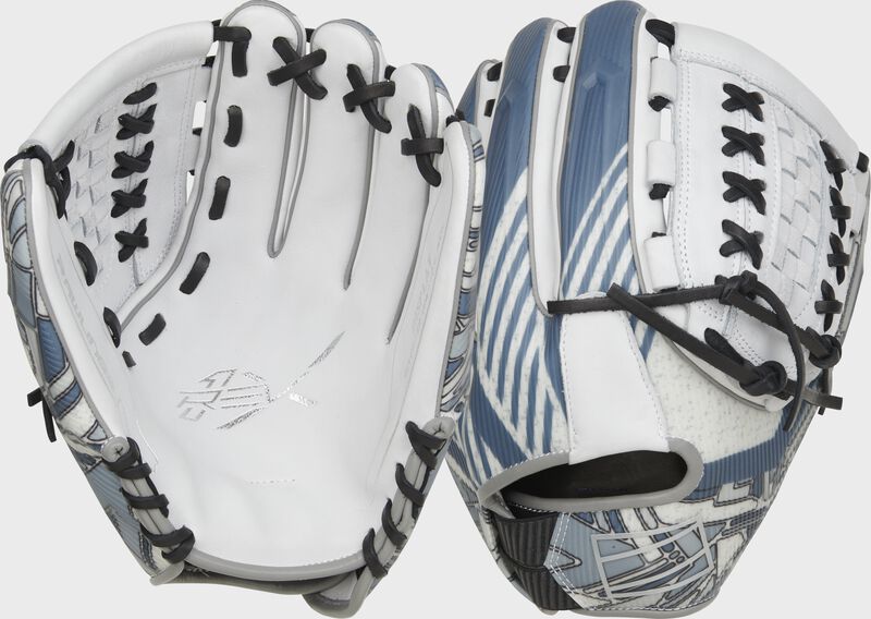 2 views showing the palm/back of REV1X 12.25" fastpitch softball glove - SKU: REV207SB-18W