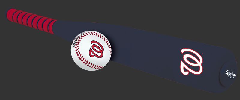 Side of Rawlings Washington Nationals Foam Bat and Ball Set in Team Colors With Team Name and Logo On Front SKU #01860031111