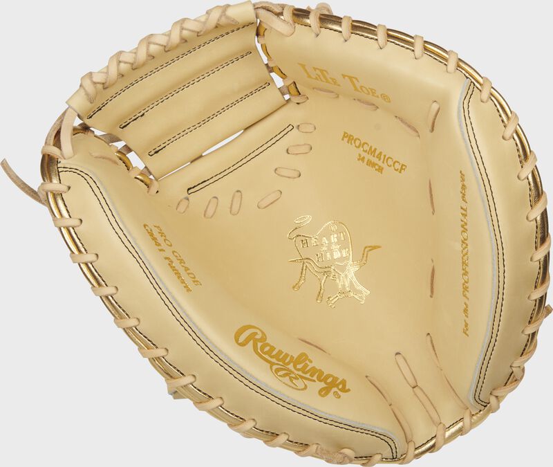 Camel palm of a Rawlings Heart of the Hide Hyper Shell catcher's mitt with camel laces - SKU: PROCM41CCF loading=
