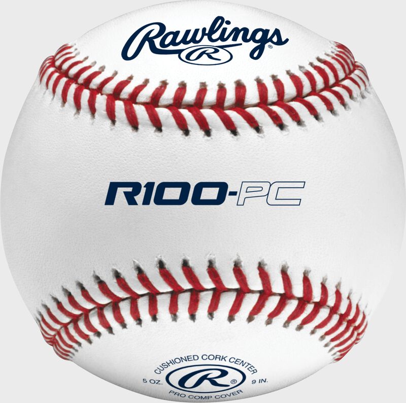 A white Rawlings Pro Comp raised seam practice baseball with red stitches - SKU: R100-PC loading=