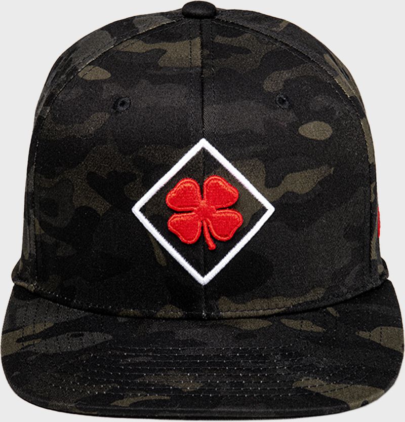 Front view of Rawlings Black Clover Diamond MultiCam Fitted Hat - SKU: BCR1DM0071