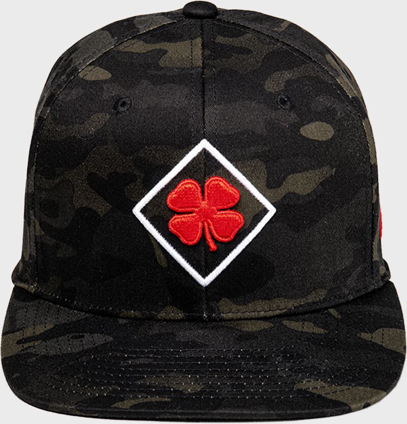 Front view of Rawlings Black Clover Diamond MultiCam Fitted Hat - SKU: BCR1DM0071 loading=
