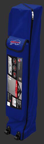 Blue wheeled carry case of a Buffalo Bills canopy with the team logo on the outside compartment - SKU: 02231061111