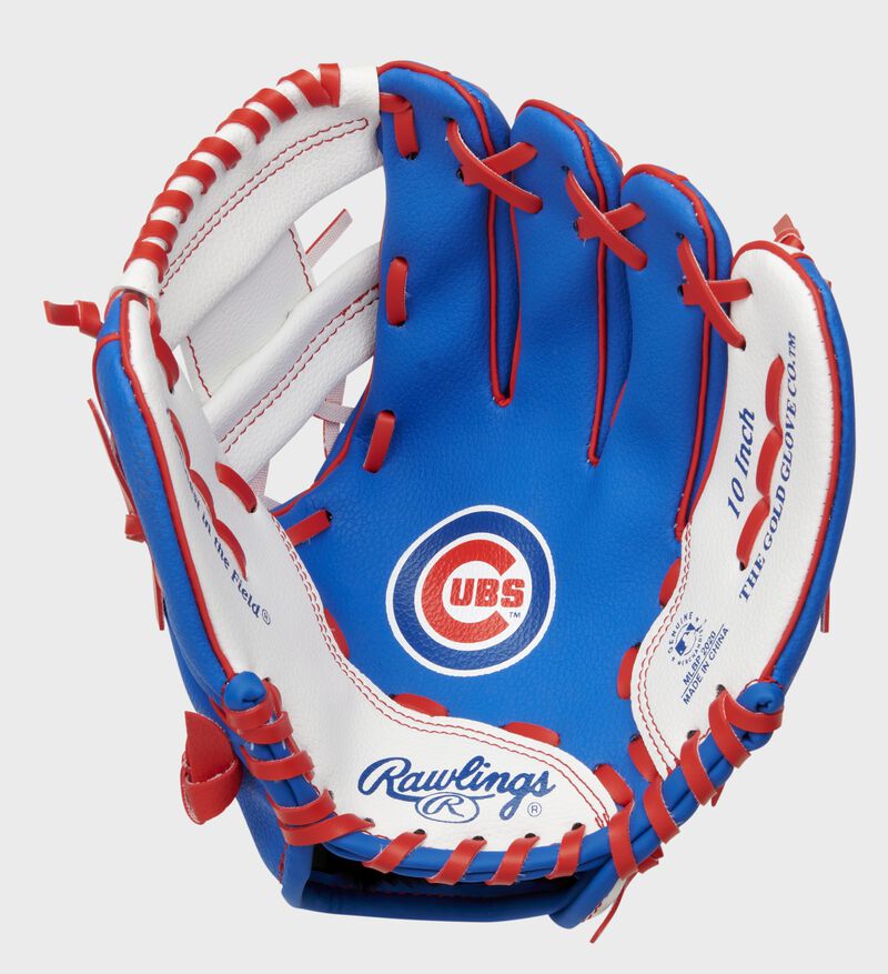 A blue/white Rawlings Chicago Cubs youth glove with a Cubs logo on the palm - SKU: 22000008111
