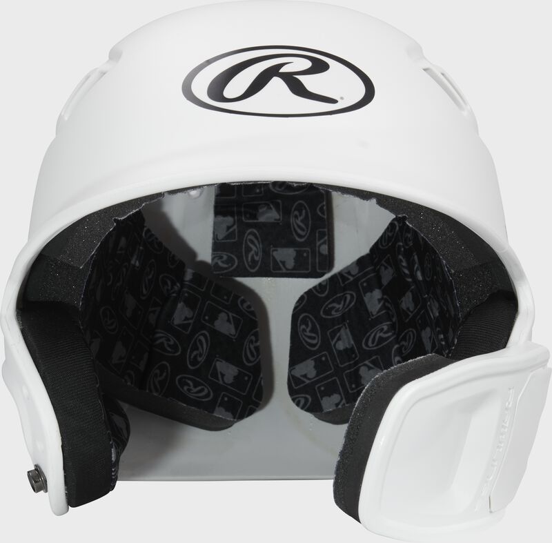 Front view of White R16 Reverse Matte Batting Helmet | Junior & Senior - SKU: R6R07 loading=