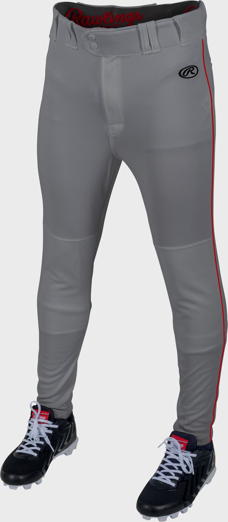 Rawlings Launch Jogger Fit Piped Baseball Pants, Adult M, Blue Gray/Scarlet loading=