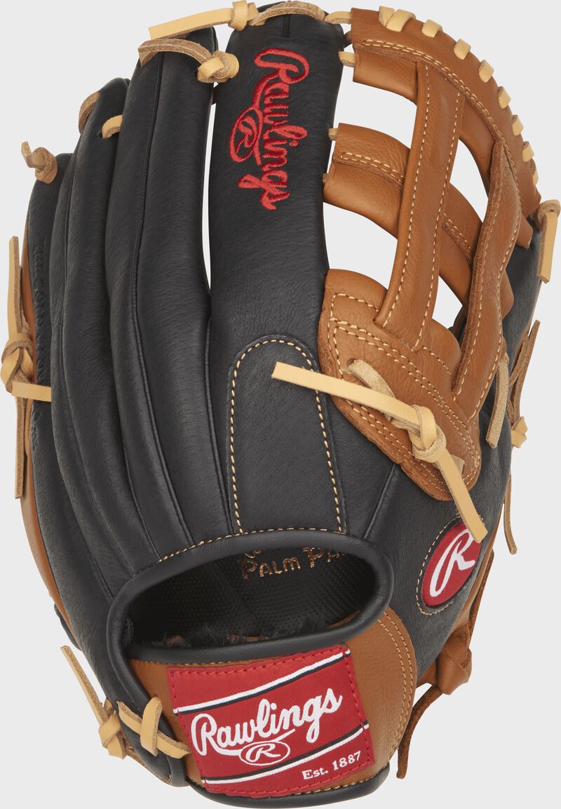 P120GBH youth Prodigy 12-inch outfield glove with a black back and golden brown trim
