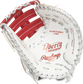 White palm of a Rawlings Liberty Advanced Color Series 1st base mitt with platinum laces and scarlet stamping - SKU: RLADCTSBWSP image number null