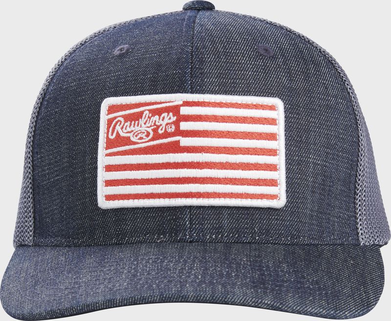 Front view of Rawlings Denim Mesh Snapback Hat - SKU: RSGDH-N