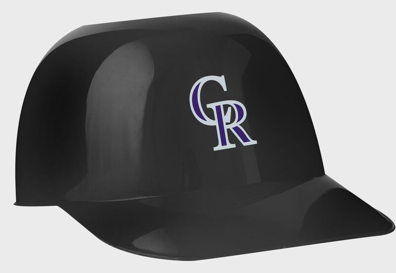 Front of Rawlings black MLB Colorado Rockies Snack Size Helmets With Team Logo SKU #01950025122