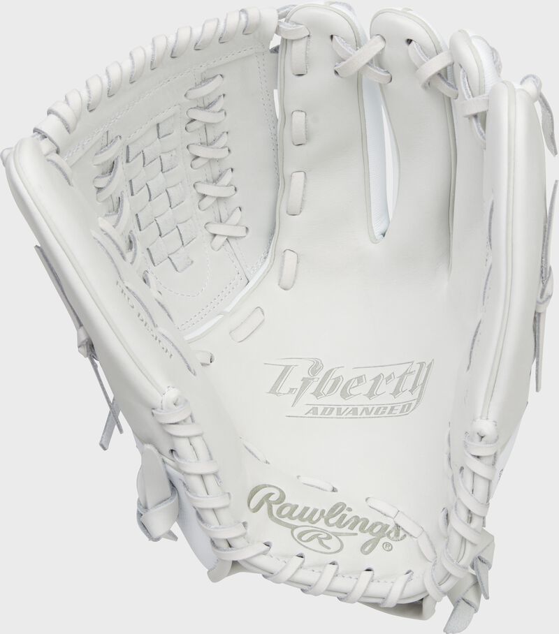 White palm of a Rawlings Liberty Advanced fastpitch glove with white laces - SKU: RLA125-18WSS loading=