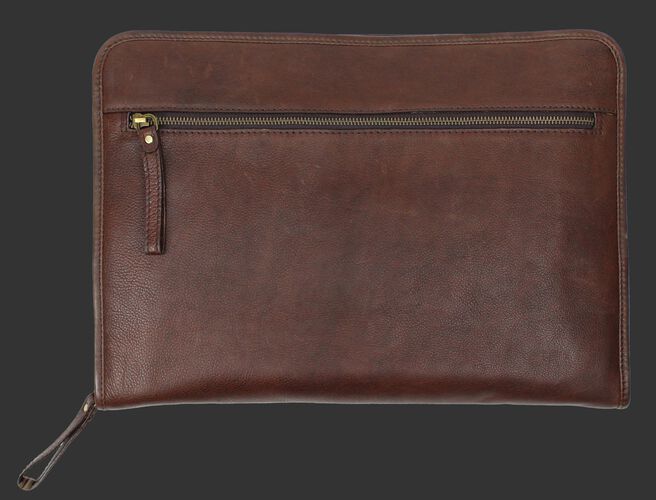 Back of a brown Rawlings rugged portfolio with a zippered compartment - SKU: V614-200
