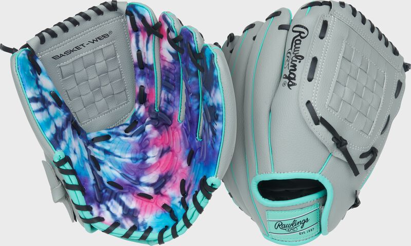 Two images showing the palm of a Rawlings Flex Palm Series 11-inch Youth Softball Glove