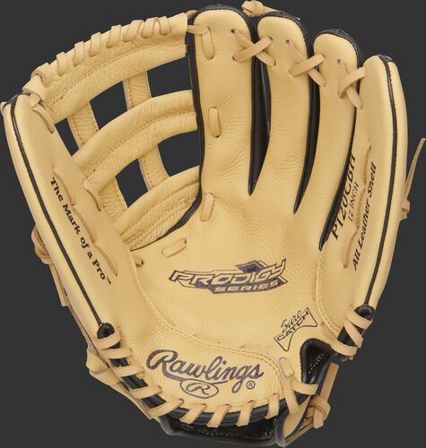 P120CBH Rawlings Prodigy youth glove with a camel palm, camel laces and Sure Catch design