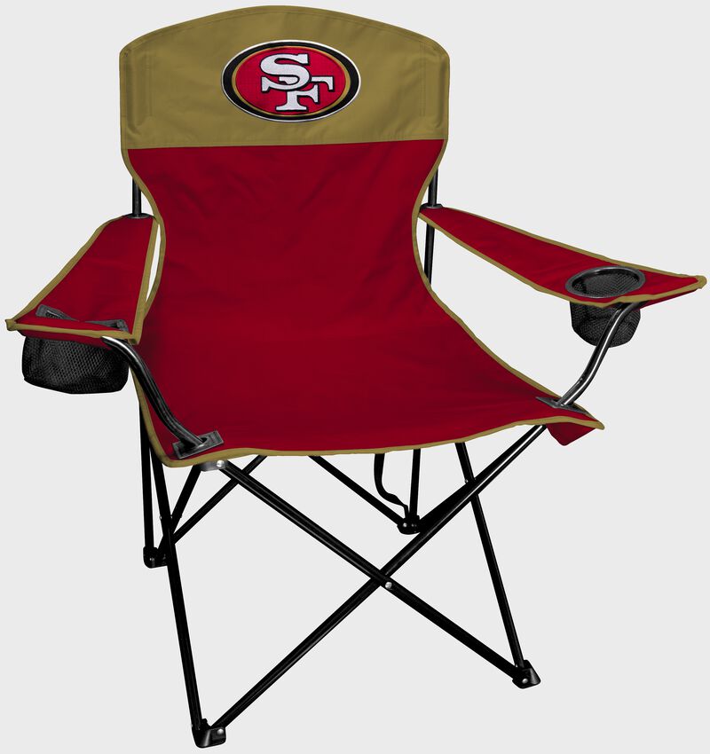 A San Francisco 49ers lineman chair with the team logo on the back 
