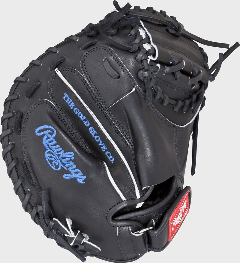 PROSP13B 32.5-inch Salvador Perez game day pattern catcher's mitt with a black back and wrist strap
