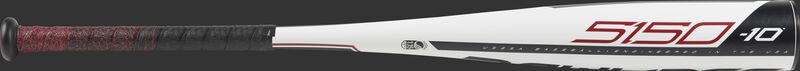 Barrel view of a UT9510 2019 5150 USSSA baseball bat with a white barrel and red/black batting grip