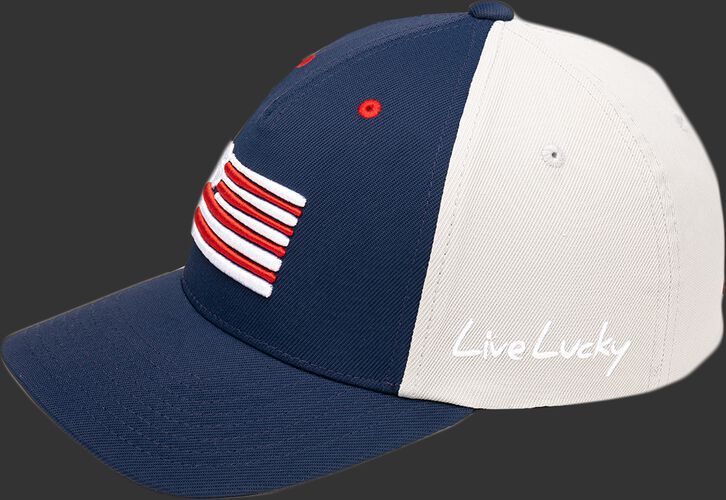 Side of a blue/white Rawlings Black Clover RBC clover nation hat - SKU: BCR1RCN0071