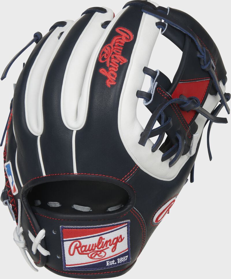 Shell back view of red, white, and blue Limited Edition Heart of the Hide ColorSync 5.0 11.5-Inch I-Web Glove