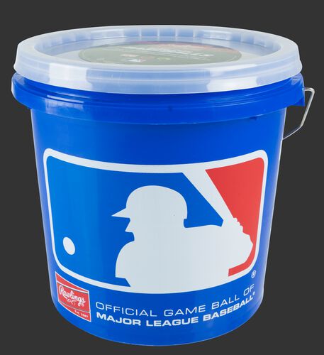 MLB logo on a blue R12UBUCK24 baseball bucket with clear lid