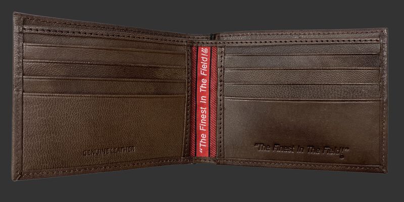 Inside of a brown Rawlings debossed stich bi-fold wallet with multiple credit card slots - SKU: RPW007-200