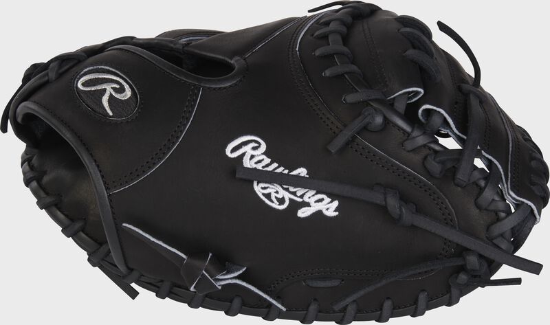 Thumb of a black Heart of the Hide R2G 33" blackout catcher's mitt with a black 1-piece solid web - SKU: RSGPRORCM33B loading=