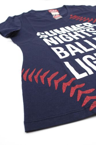 Left Side of Rawlings Women's Summer Nights & Ballpark Lights T-Shirt - SKU #RA30001-400